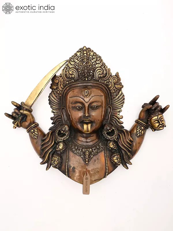 18" Goddess Kali Face Brass Statue from Nepal