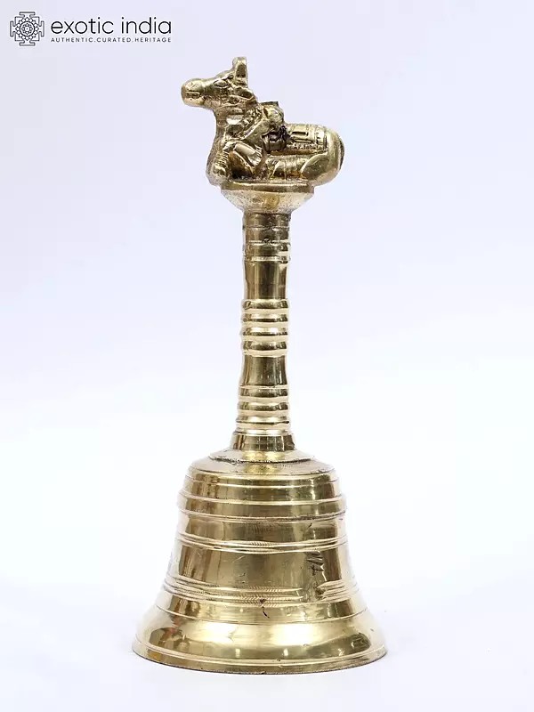 9" Handheld Nandi Bell in Brass | Handmade | Made in India