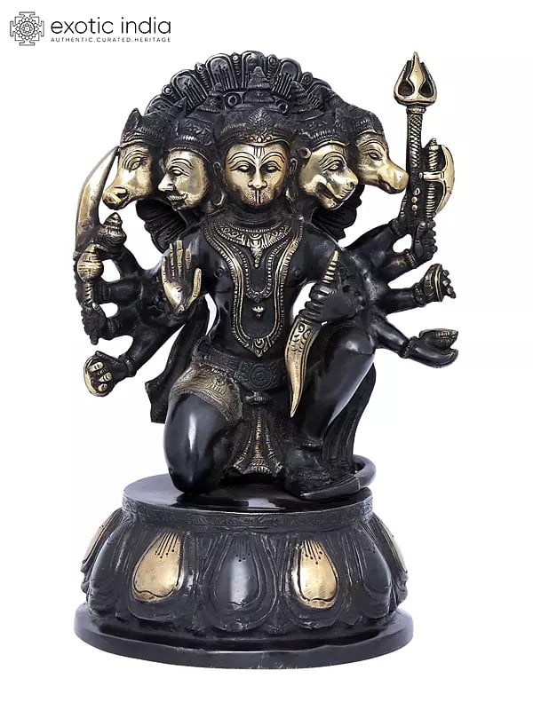 12" Ten Armed Panchamukhi Lord Hanuman | Brass Statue