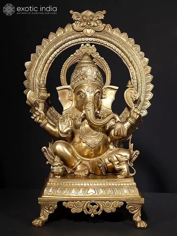 20" Prabhavali Ganesha, A Naturalistic Rose Gold Composition In Brass | Handmade | Made In India