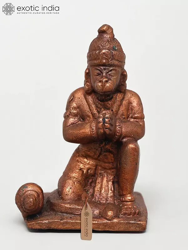 2" Small Sitting Lord Hanuman in Namaskar Mudra | Copper Statue