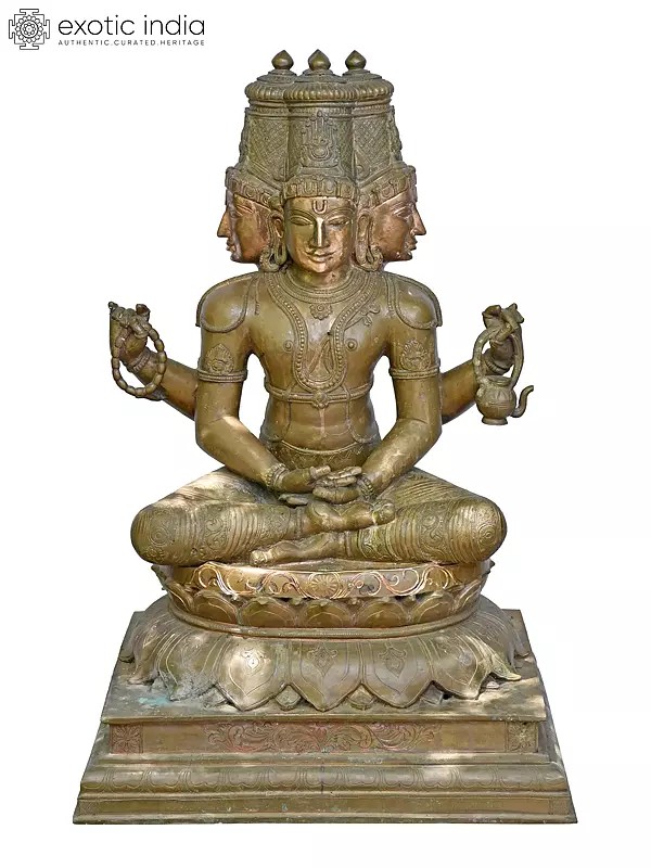31" Chaturmukha Brahma in Meditation - Creator of the Universe | Solid Copper Statue