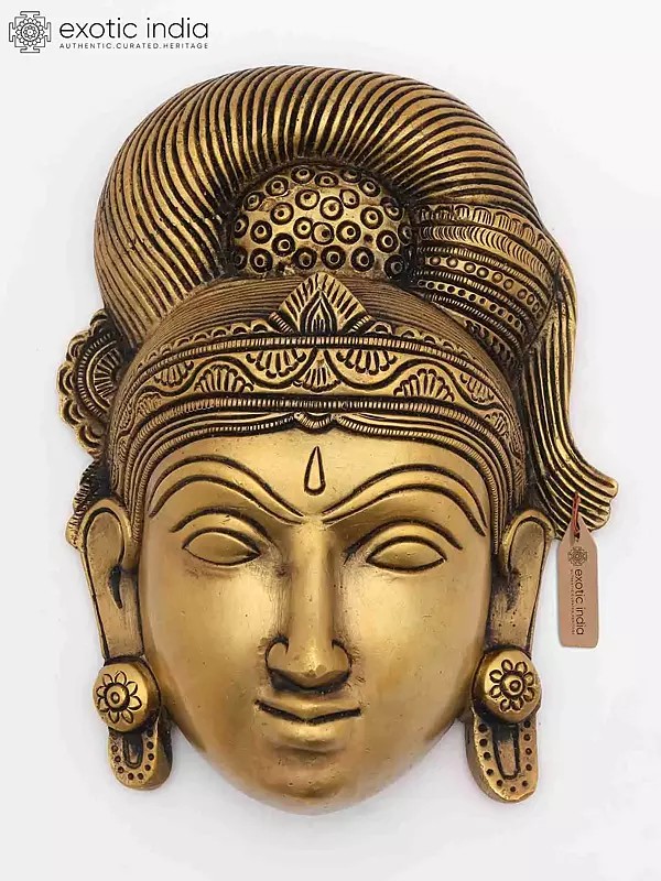6" Small Goddess Parvati Face Wall Hanging | Brass Statue