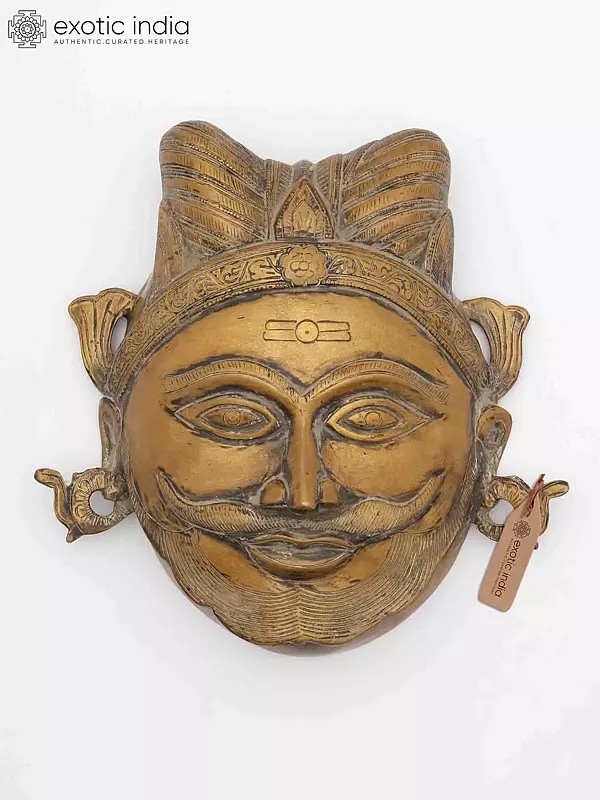 9" Brass Mahakal Face Wall Hanging | Brass Statue
