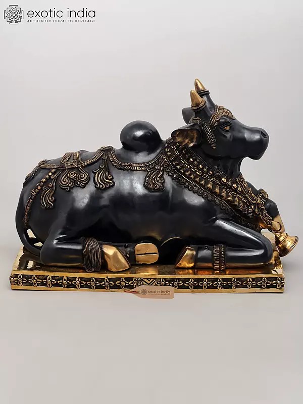 24" Decorated Brass Nandi Statue - Vahana of Lord Shiva