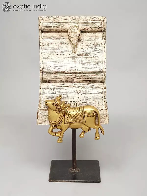 15" Brass Kamadhenu Cow on Wood Base | Handmade | Made In India