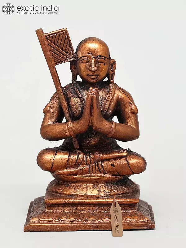 4" Indian Hindu philosopher and Guru Ramanujacharya | Small Size Copper Statue