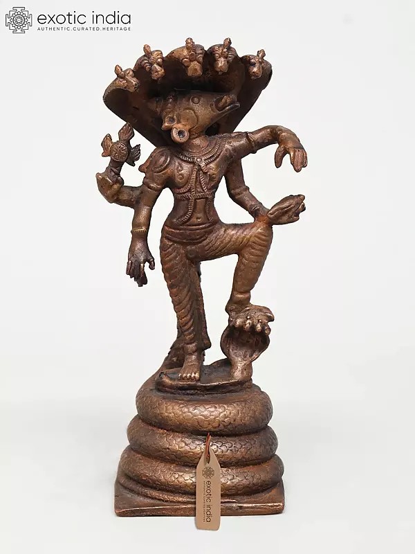 6" Small Lord Varaha Standing on Sheshnag | Copper Statue