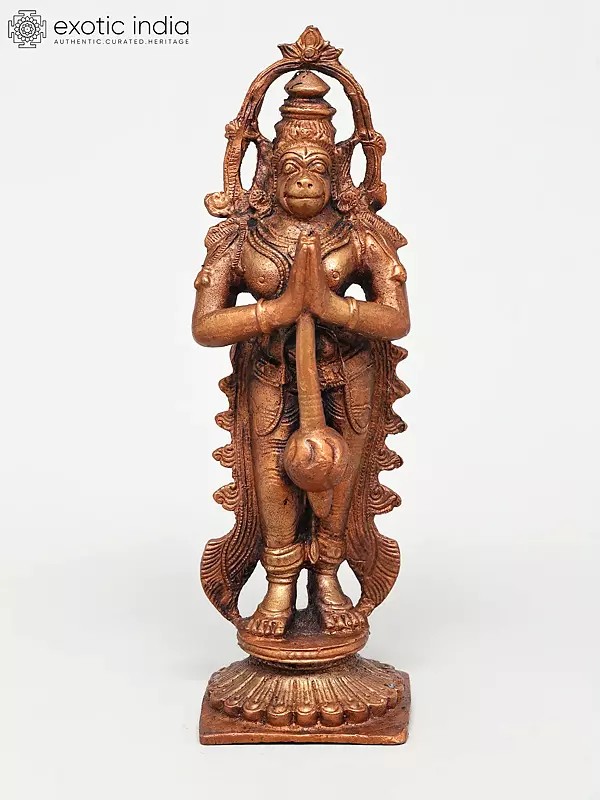 6" Standing Lord Hanuman in Namaskar Mudra | Small Size Copper Statue