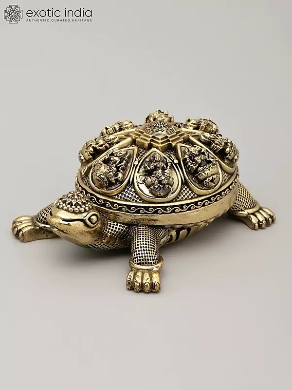6" Small Superfine Vastu Tortoise with Ashtalakshmi and Yantra on Top | Brass Statue