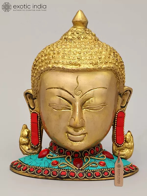 6" Small Wall Hanging Buddha Head | Brass Statue with Inlay Work