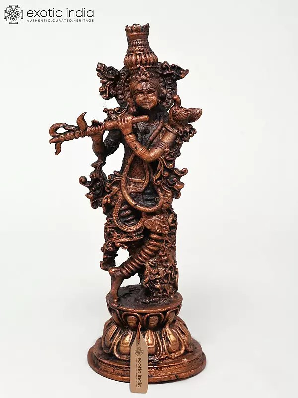6" Small Fluting Lord Krishna | Copper Idol