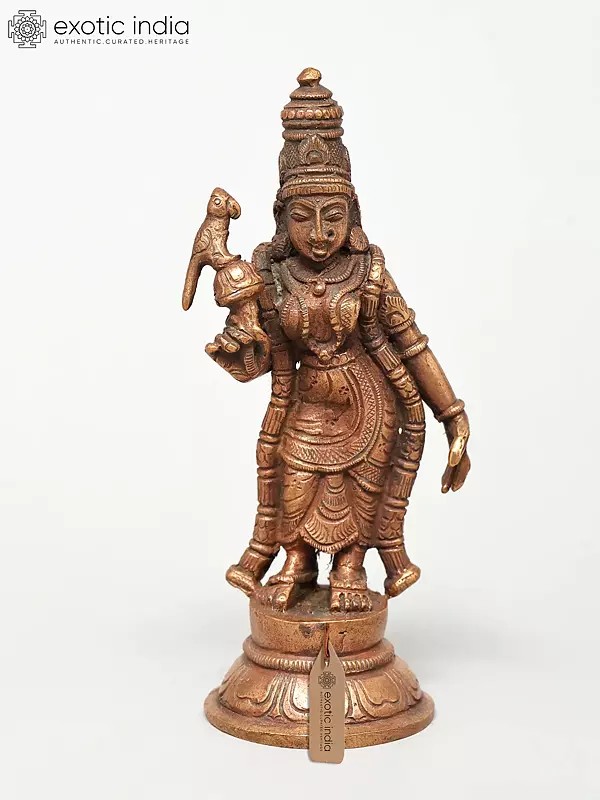 4" Small Goddess Meenakshi | Copper Statue