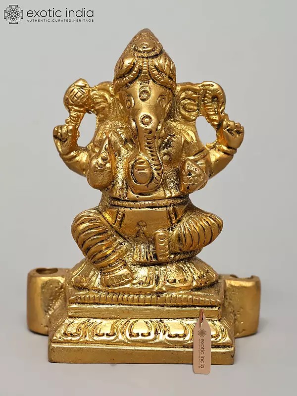2" Small Four Armed Sitting Lord Ganesha | Copper Statue