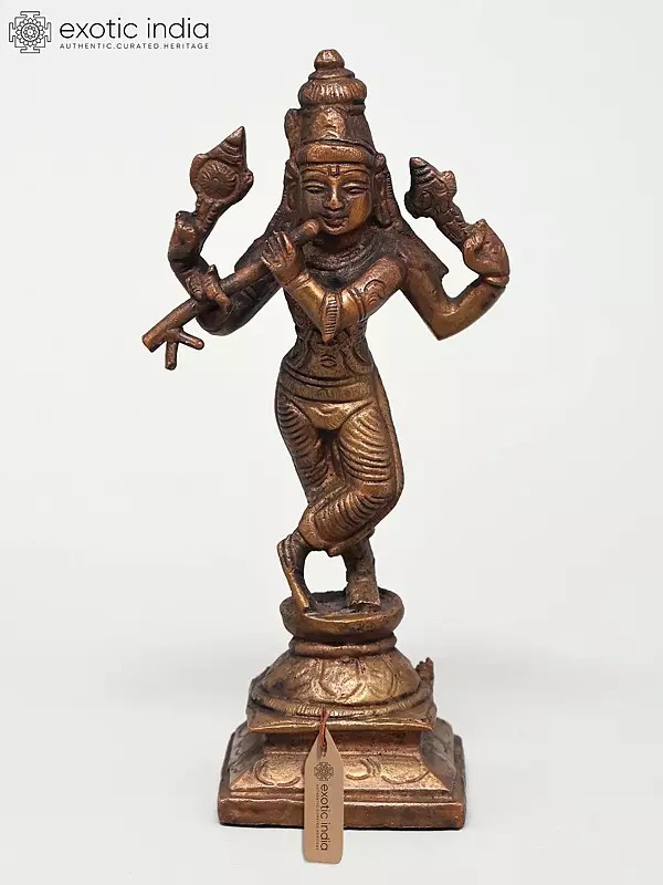 5" Small Fluting Lord Krishna | Copper Statue