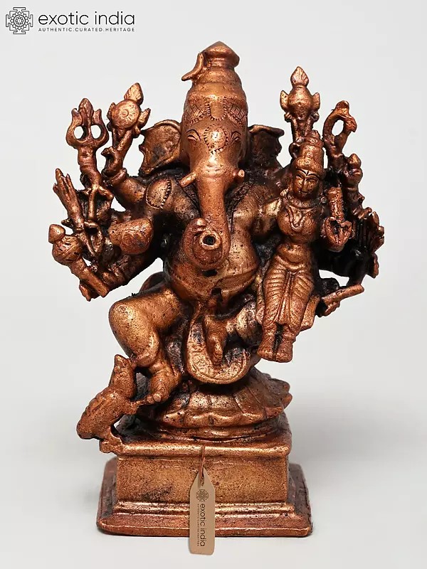 4" Small Ten Armed Siddhi Ganesha | Copper Statue
