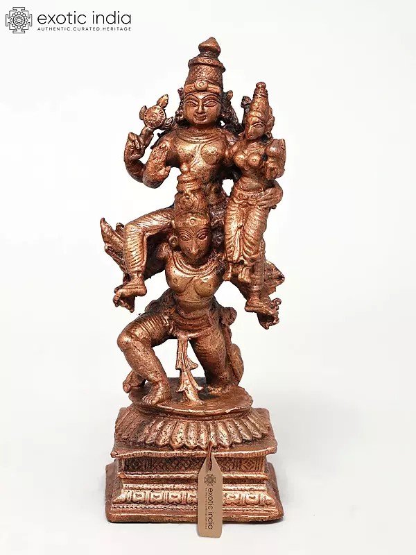 5" Small Lakshmi-Narayan (Vishnu-Lakshmi) on Garuda | Copper Statue