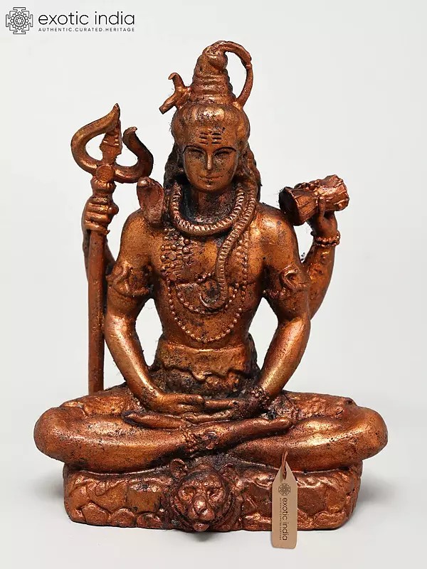 4" Small Four Armed Meditating Lord Shiva | Copper Statue