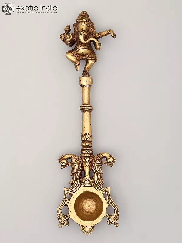 10" Dancing Ganesha Ritual Spoon in Brass | Handmade | Made In India