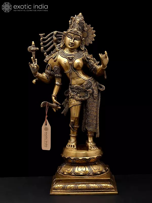 20" Ardhanarishvara: Half Shiva, Half Shakti In Brass | Handmade | Made In India