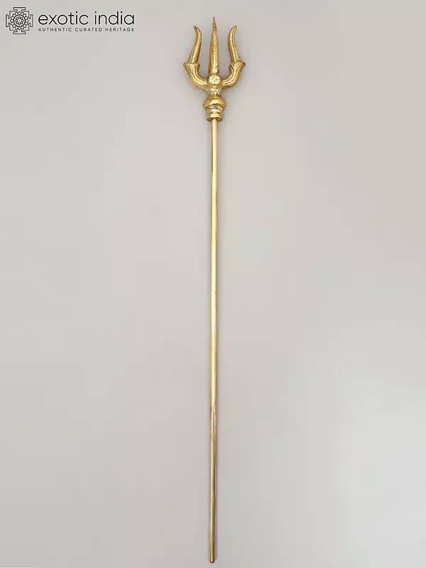 33" Trident with Sacred Symbols in Brass | Handmade | Made in India
