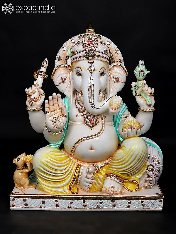 27" White Marble Lord Ganesha | Handmade