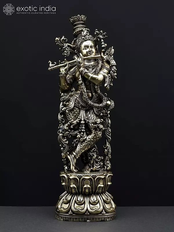 11" Superfine Fluting Lord Krishna | Brass Statue