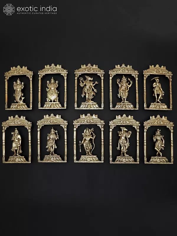 34" Brass Dashavatara of Lord Vishnu | Wall Hanging | Set of Ten