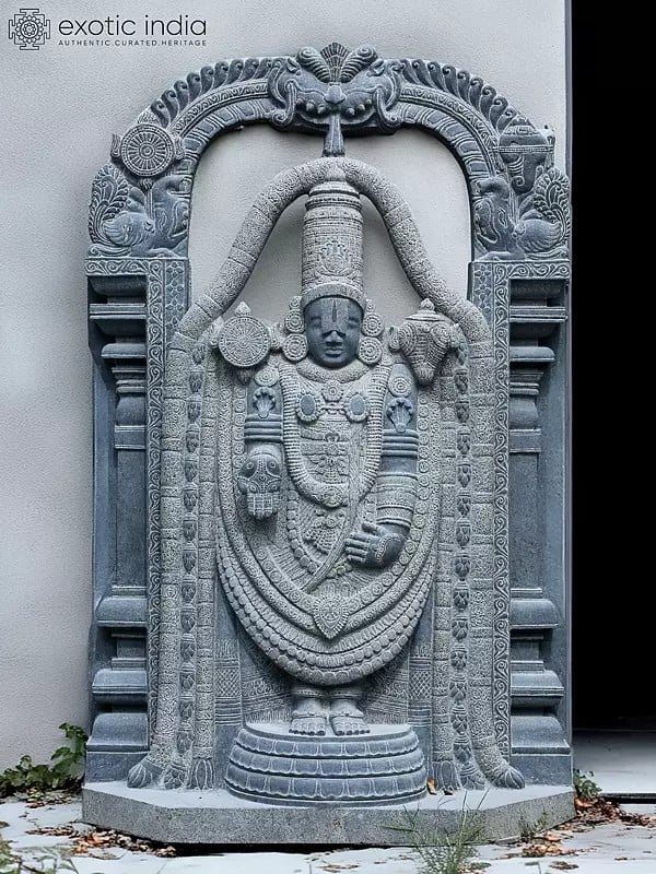 64" Large Lord Venkateswara Sculpture with Attractive Carving | Granite Stone Statue