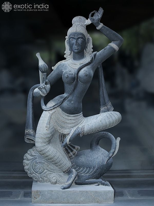 80" Large Dancing Statue of Apsara in Granite Stone