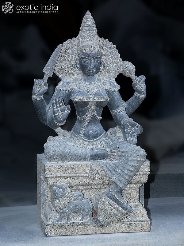 30" Devi Karumariamman Seated On Asana | Granite Stone Figurine