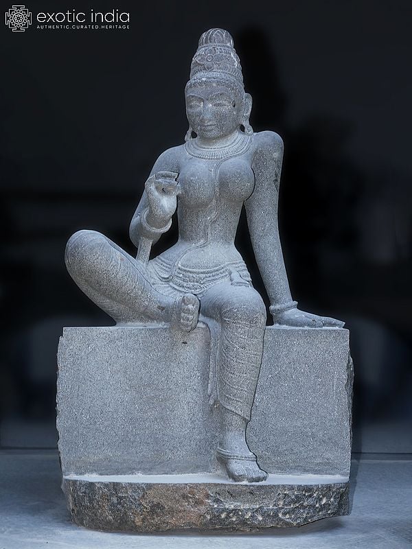 47" Large Statue Of Seated Goddess Uma (Parvati) In Granite Stone