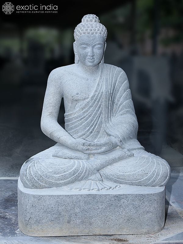 32" Gautam Buddha Seated On Asana In Dhyana Mudra | Granite Stone Statue