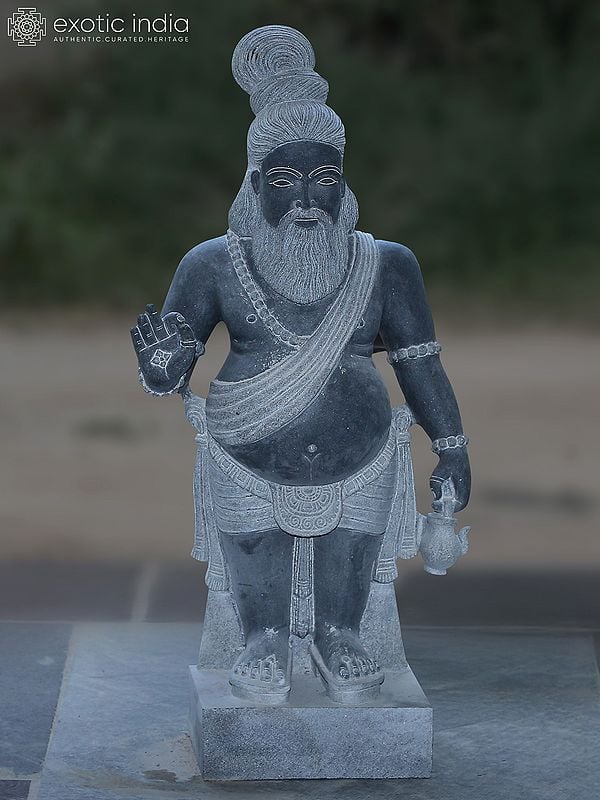 39" Siddhar Agasthya in Blessing Pose | Granite Stone Statue