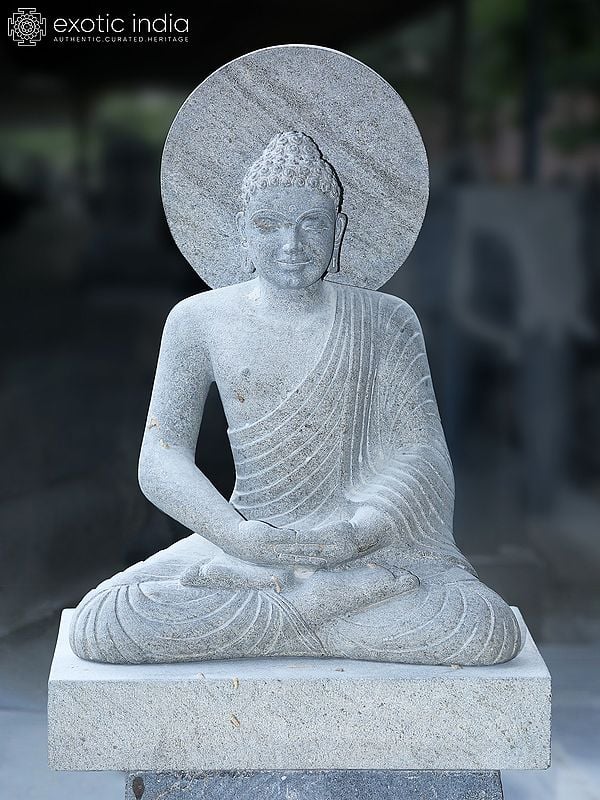 31" Seated Lord Buddha In Meditation Posture | Granite Stone Idol