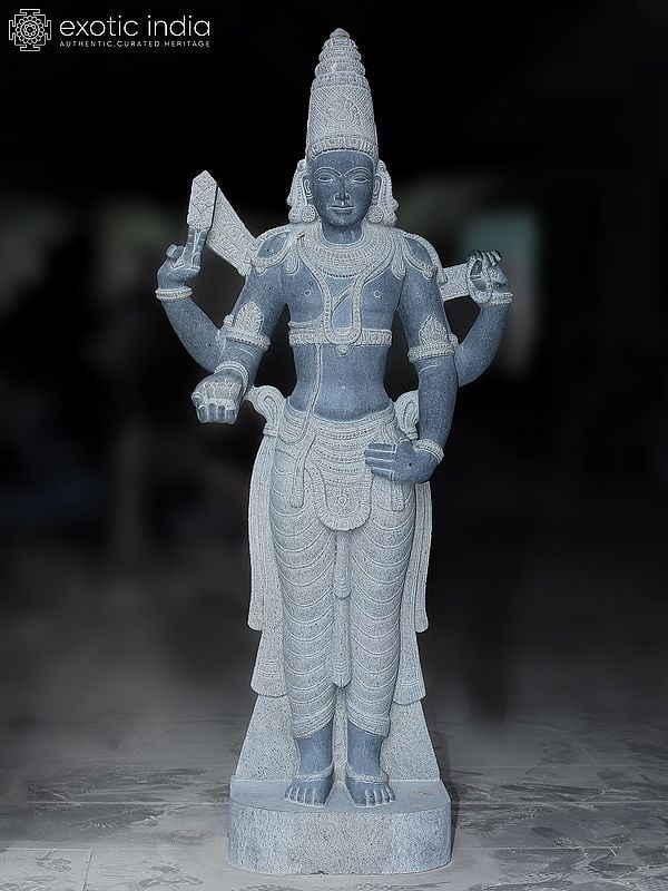 Standing Statue Of Chaturbhuja Lord Brahma | Granite Stone Sculpture