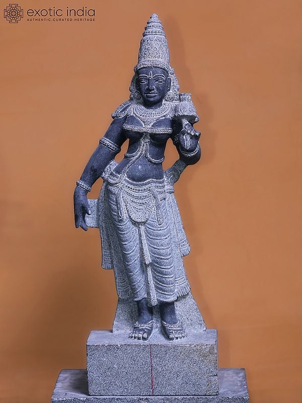 24" Standing Goddess Parvati Statue | Hand Carved | Granite Stone Statue