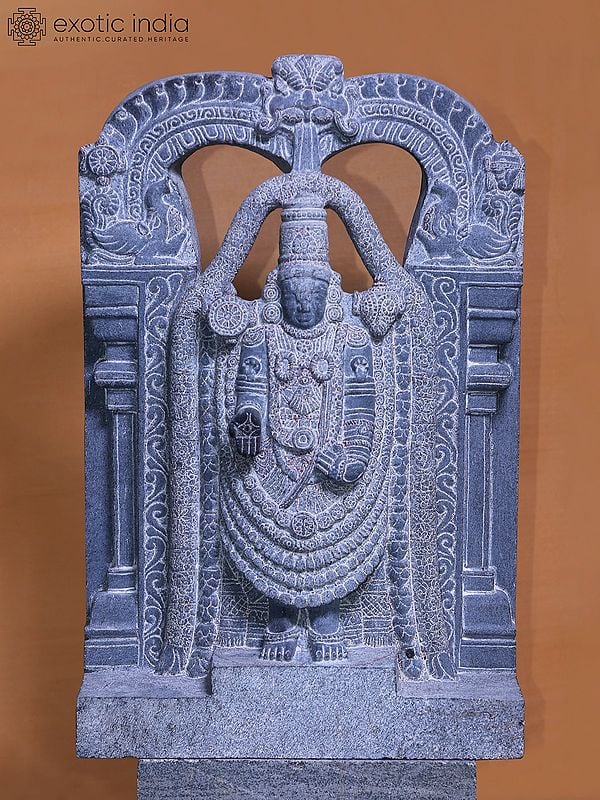 26" Stone Idol Of Lord Tirupati Balaji | Hand Carved | Granite Stone Statue