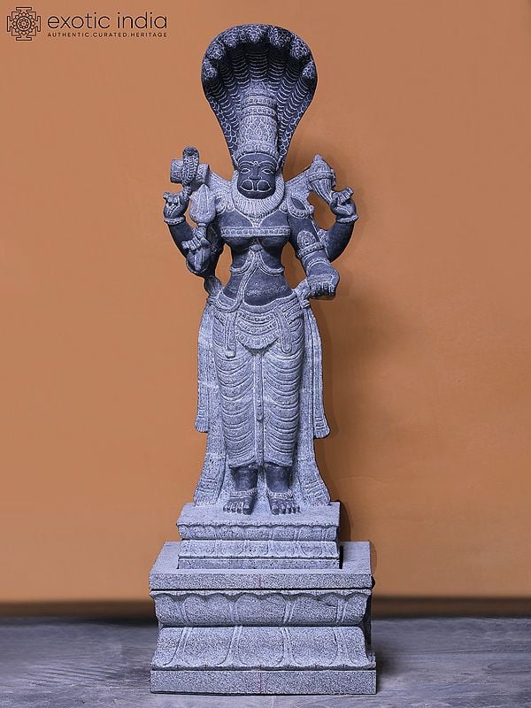 36" Goddess Narasimhi Hand-Carved Granite Stone Statue