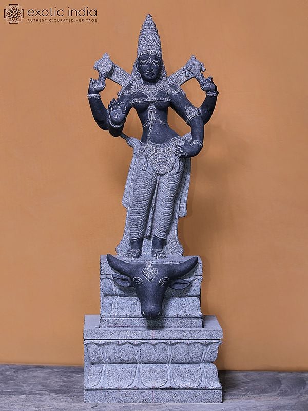 36" Mahishasura-Vijaya Durga Hand Carved Granite Stone Statue