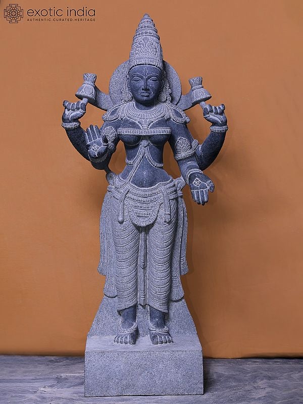 38" Large Sized Statue Of Goddess Lakshmi Statue | Granite Stone Statue