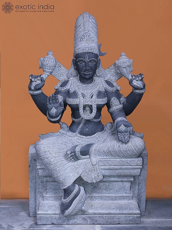 42" Seated Goddess Bhuwaneshwari Granite Stone Statue