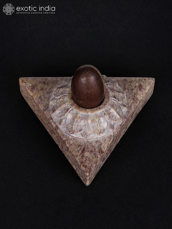 3" Small Hand Carved Lotus Design Triangle Shiva Lingam | From Banaras