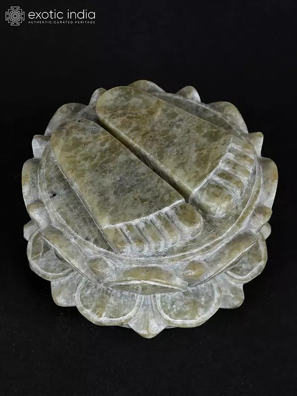 2" Small Hand Carved Charan Paduka on Double Lotus Pedestal from Banaras