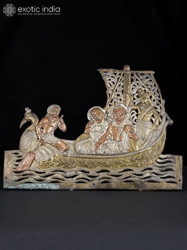 12" Vintage Shri Ram, Sita and Lakshman in Kewat's Boat | Standing and Wall Hanging Both