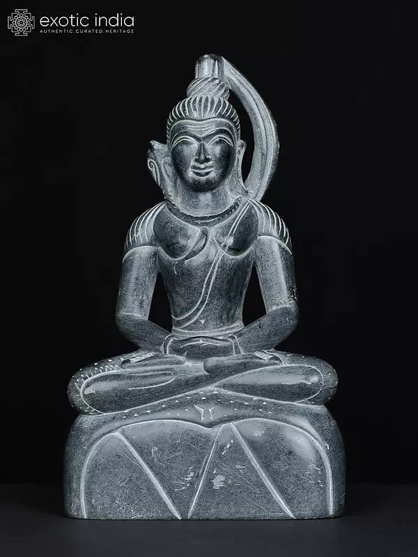 6" Meditating Lord Shiva | Black Stone Statue