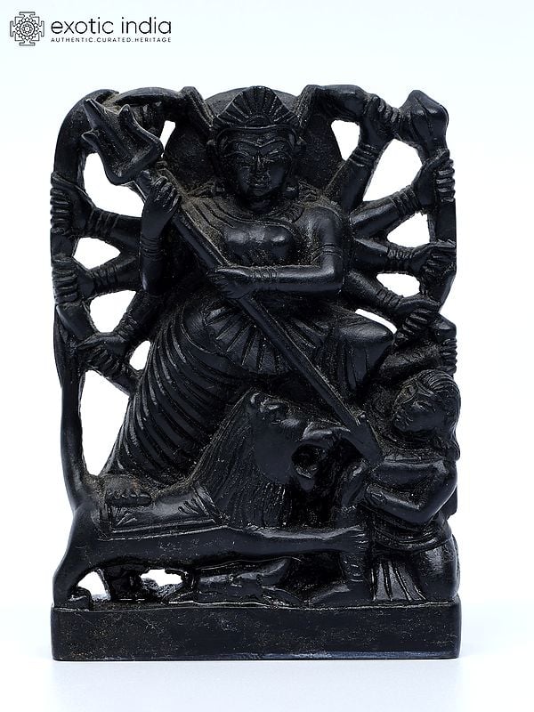 4" Mahishasuramardini Goddess Durga | Black Stone Statue