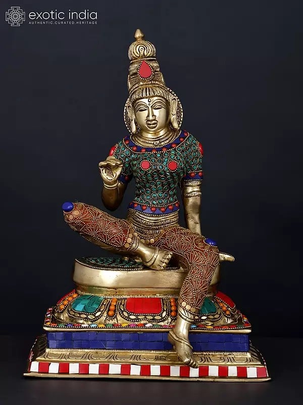 14" Devi Uma (Goddess Parvati) Seated in Lalitasana | Brass Statue with Inlay Work