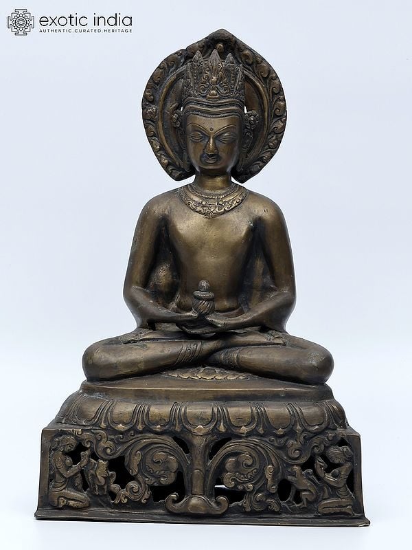 14" Crowned Buddha | Brass Statue