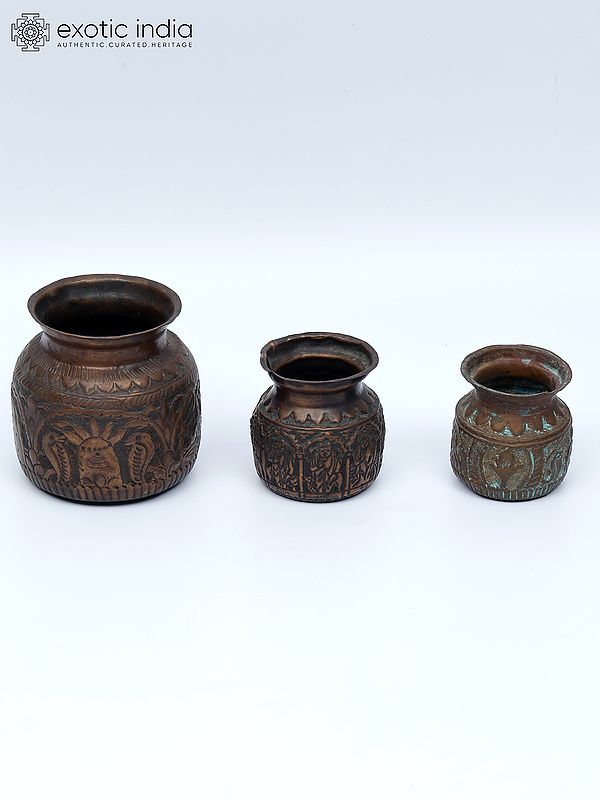 10" Set of Three Vintage Puja Kalash in Copper